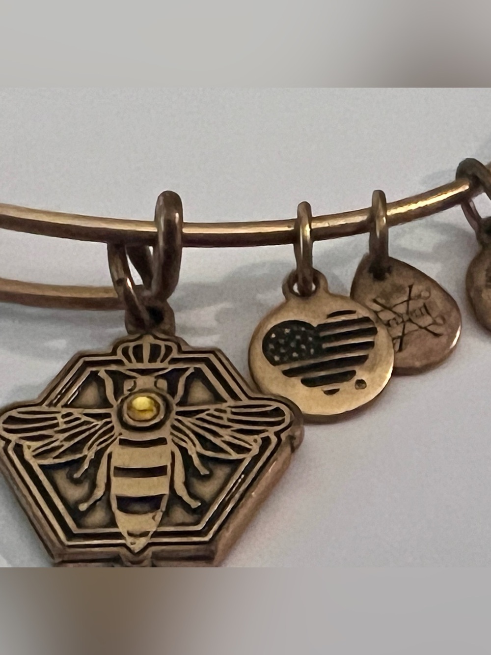 Alex and Ani Gold-Tone Bee & Heart Flag Charm Bangle